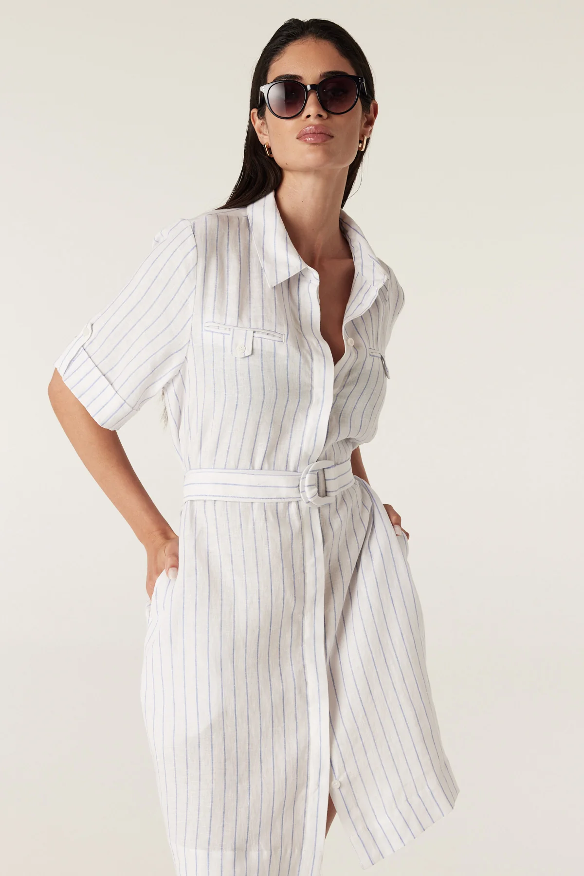Sail Linen Dress - Blue Pinstripe - Image 3