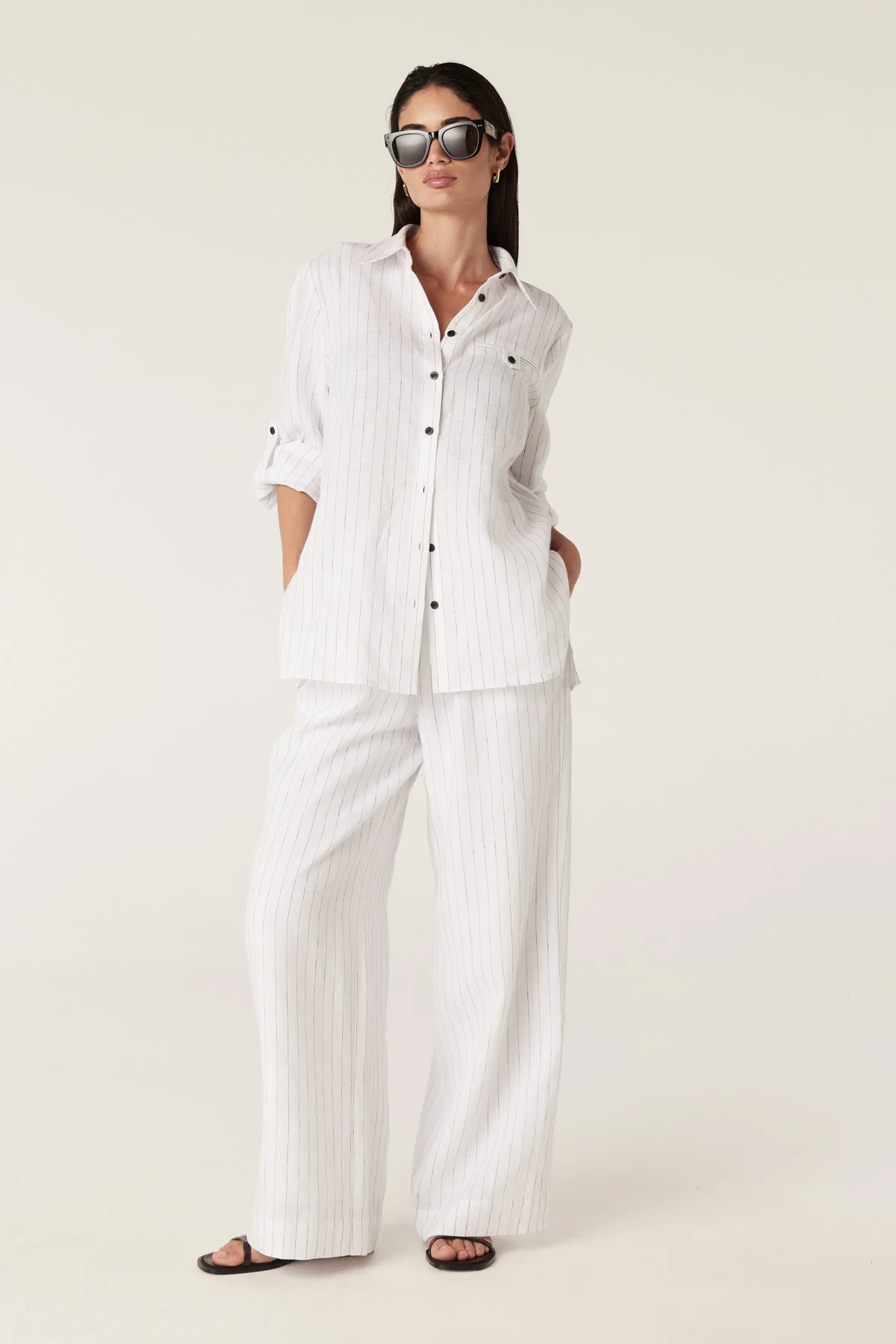 Sail Linen Shirt - White Pinstripe - Image 3