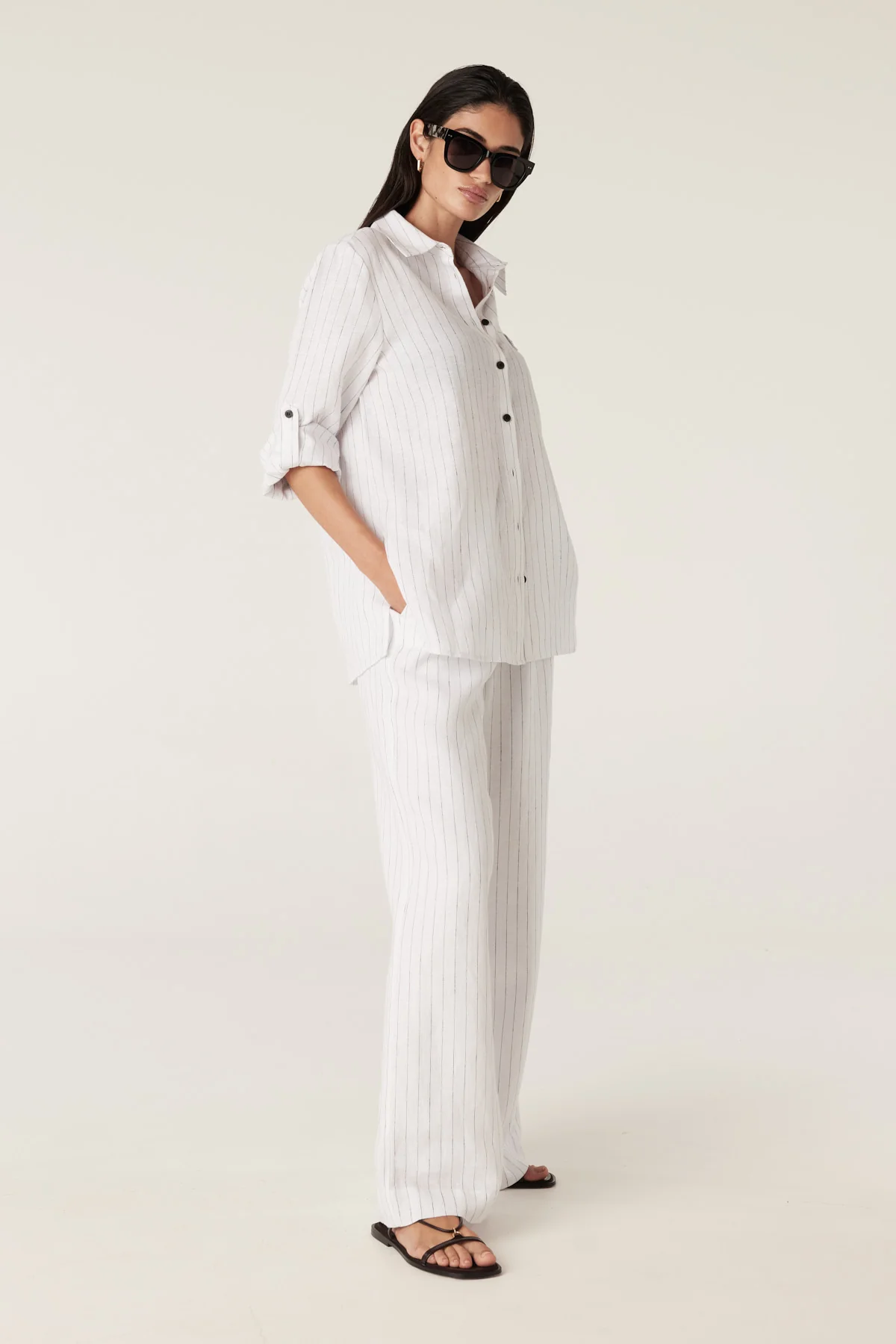 Sail Linen Shirt - White Pinstripe - Image 5