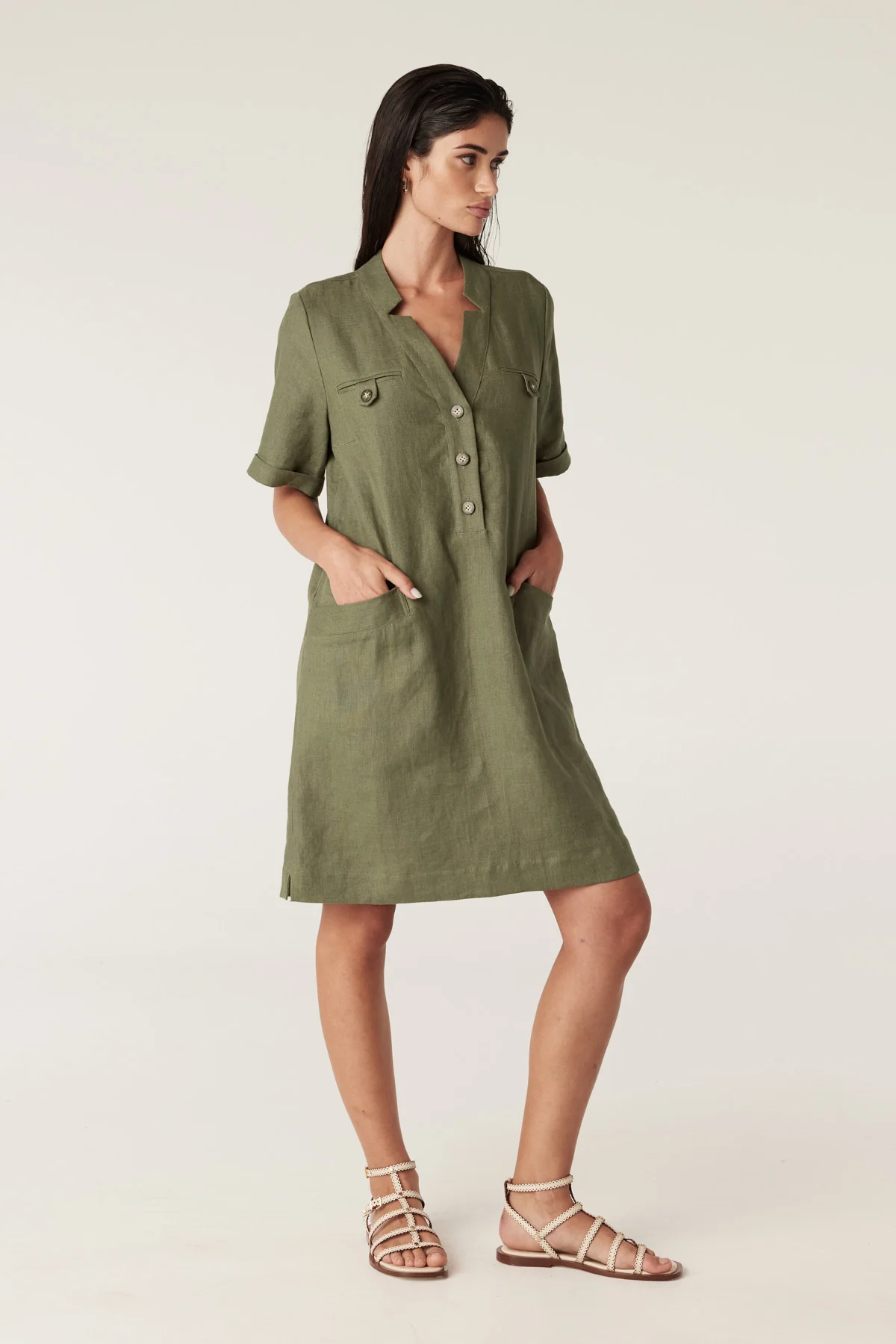 Sandpipper Linen Dress - Dark Sage - Image 4