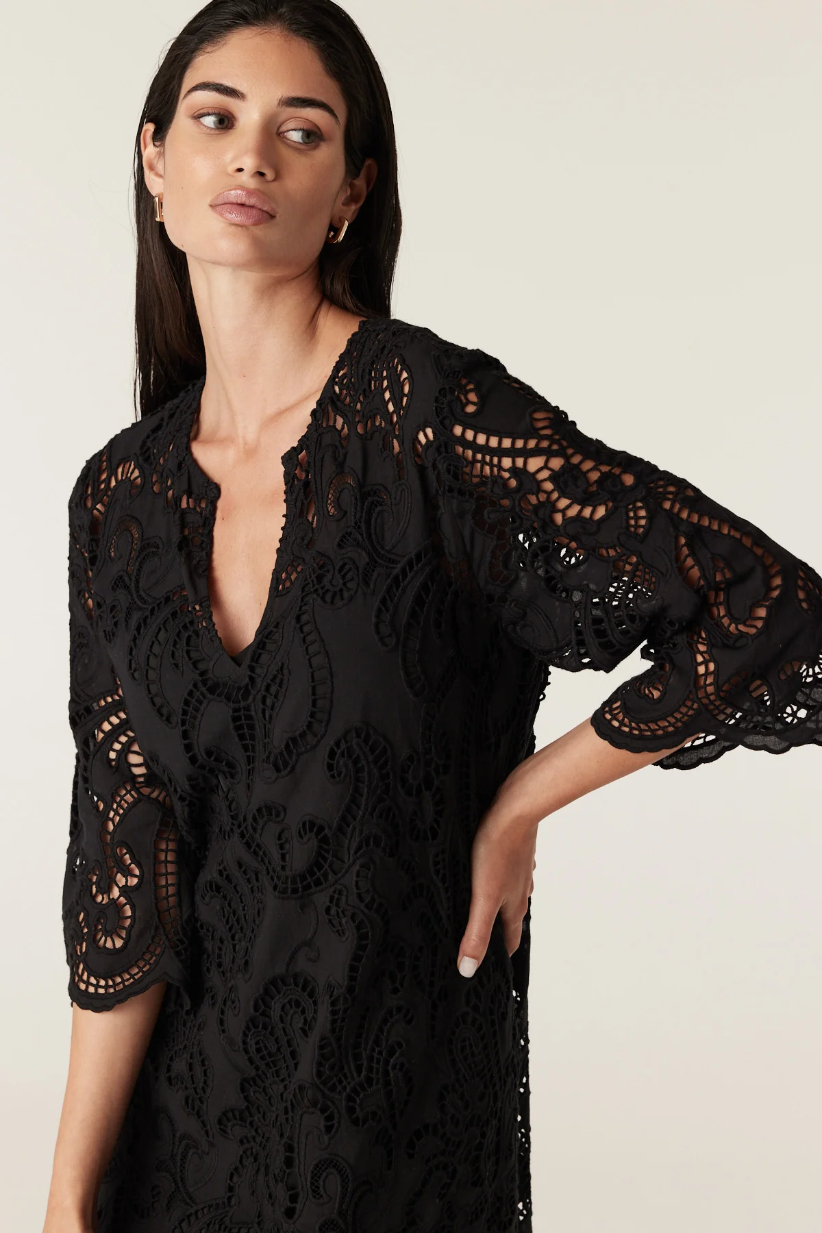 Shadow Embroidered Dress - Black - Image 3