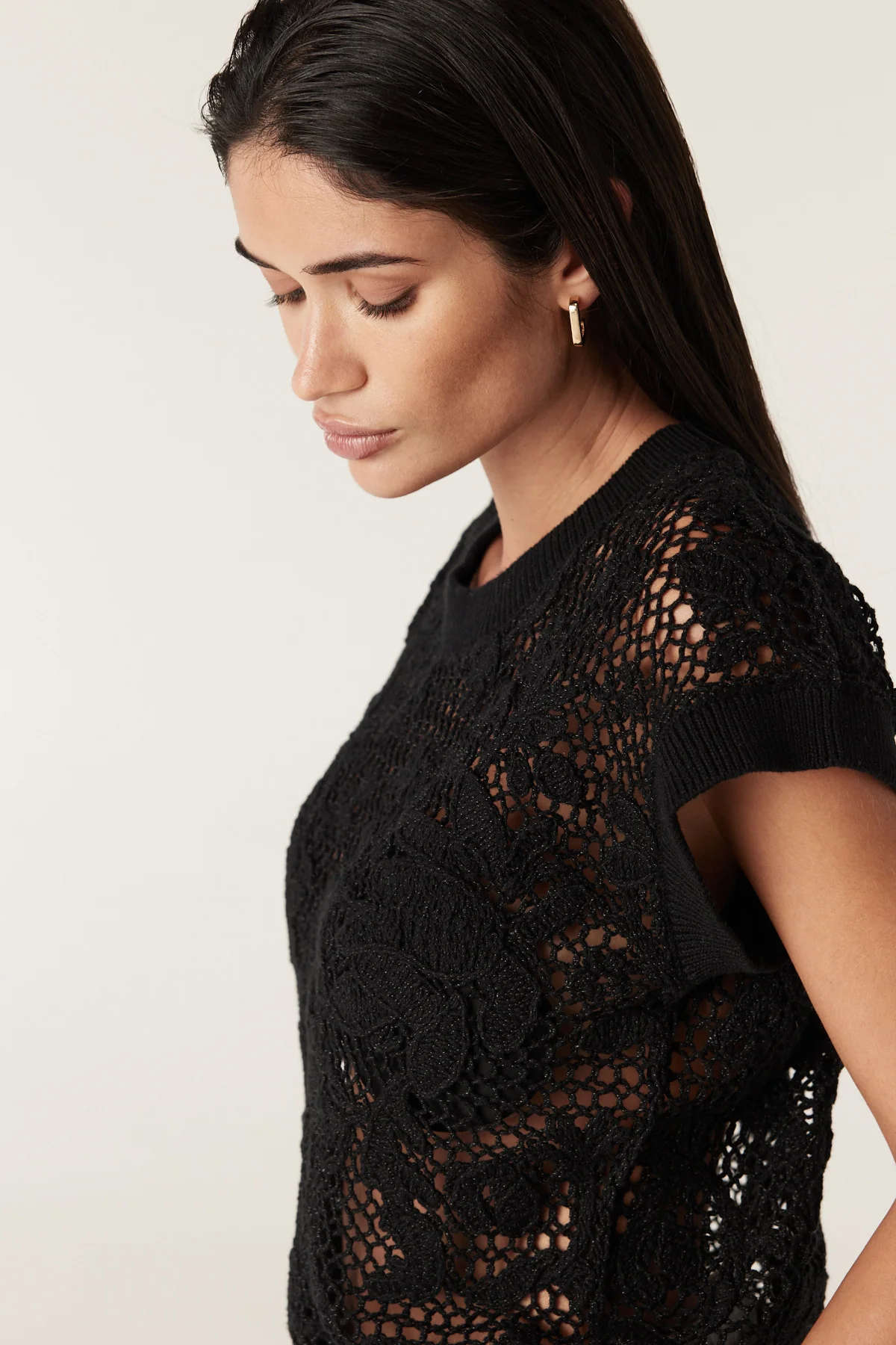 Shadow Lace Knit Top - Black - Image 3