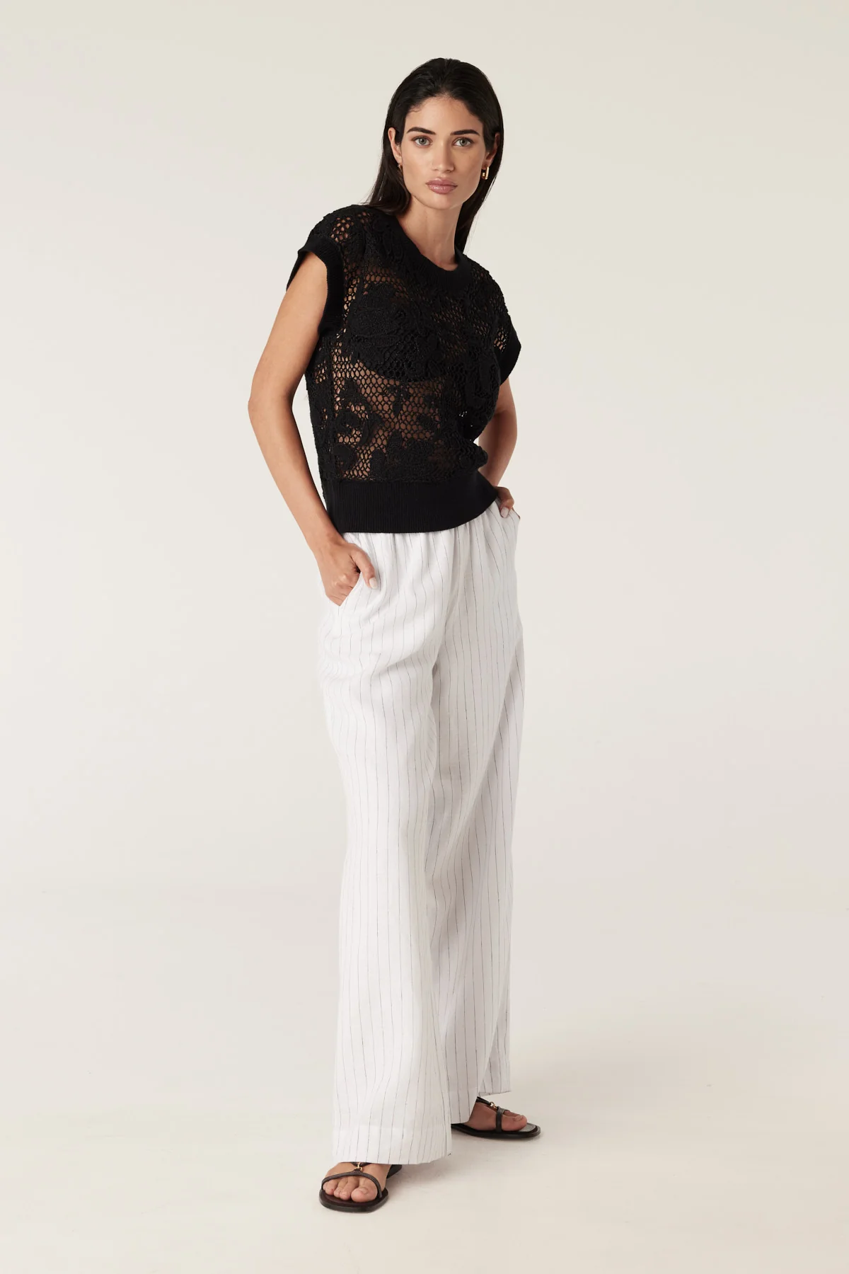 Shadow Lace Knit Top - Black - Image 4