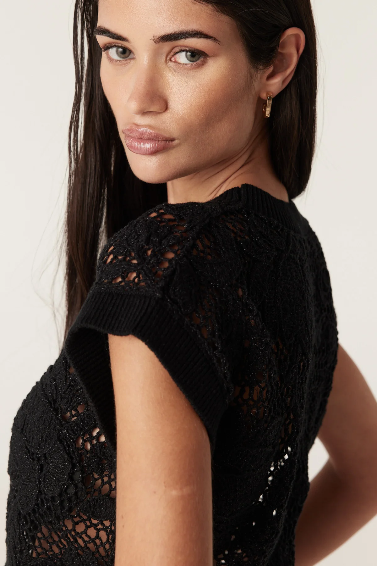 Shadow Lace Knit Top - Black - Image 6