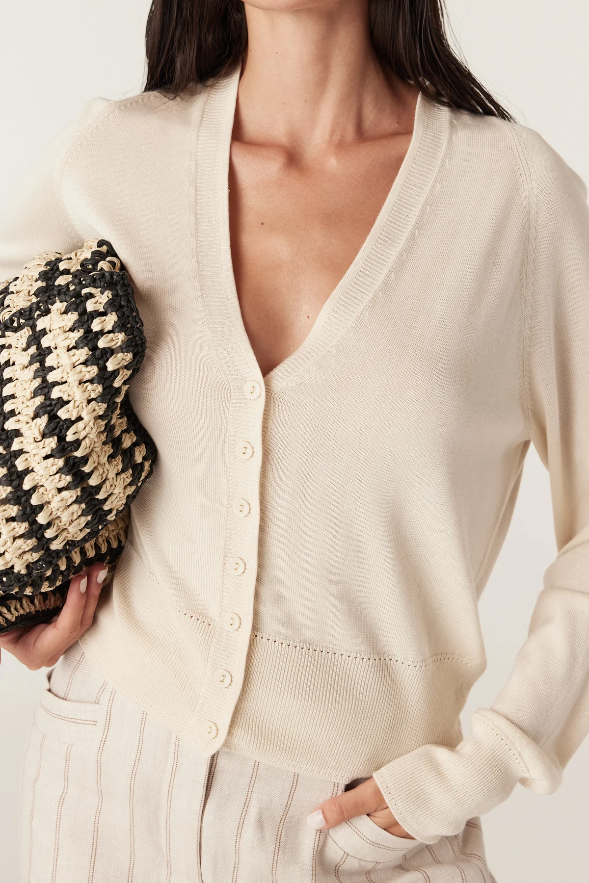 Silk Tencel Cardigan - Ecru - Image 3