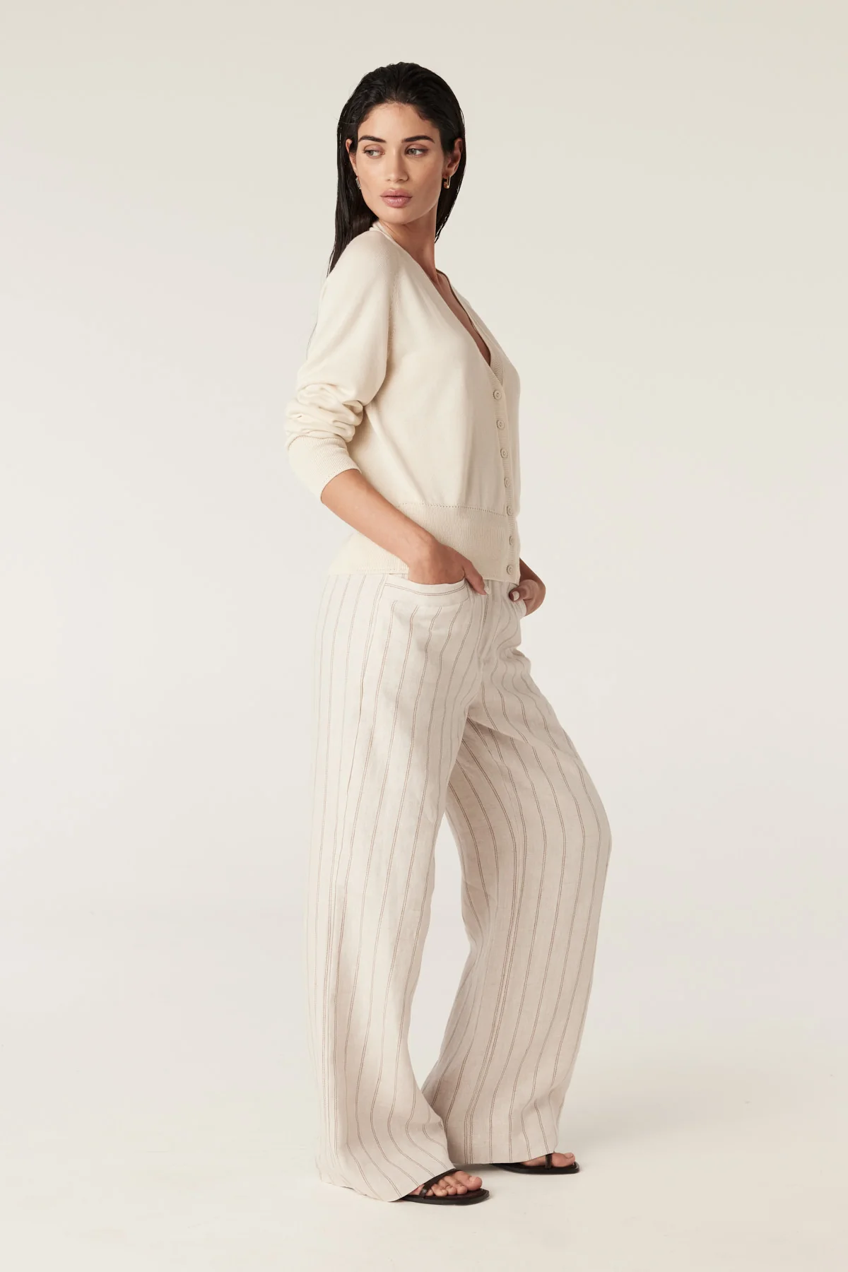 Silk Tencel Cardigan - Ecru - Image 4