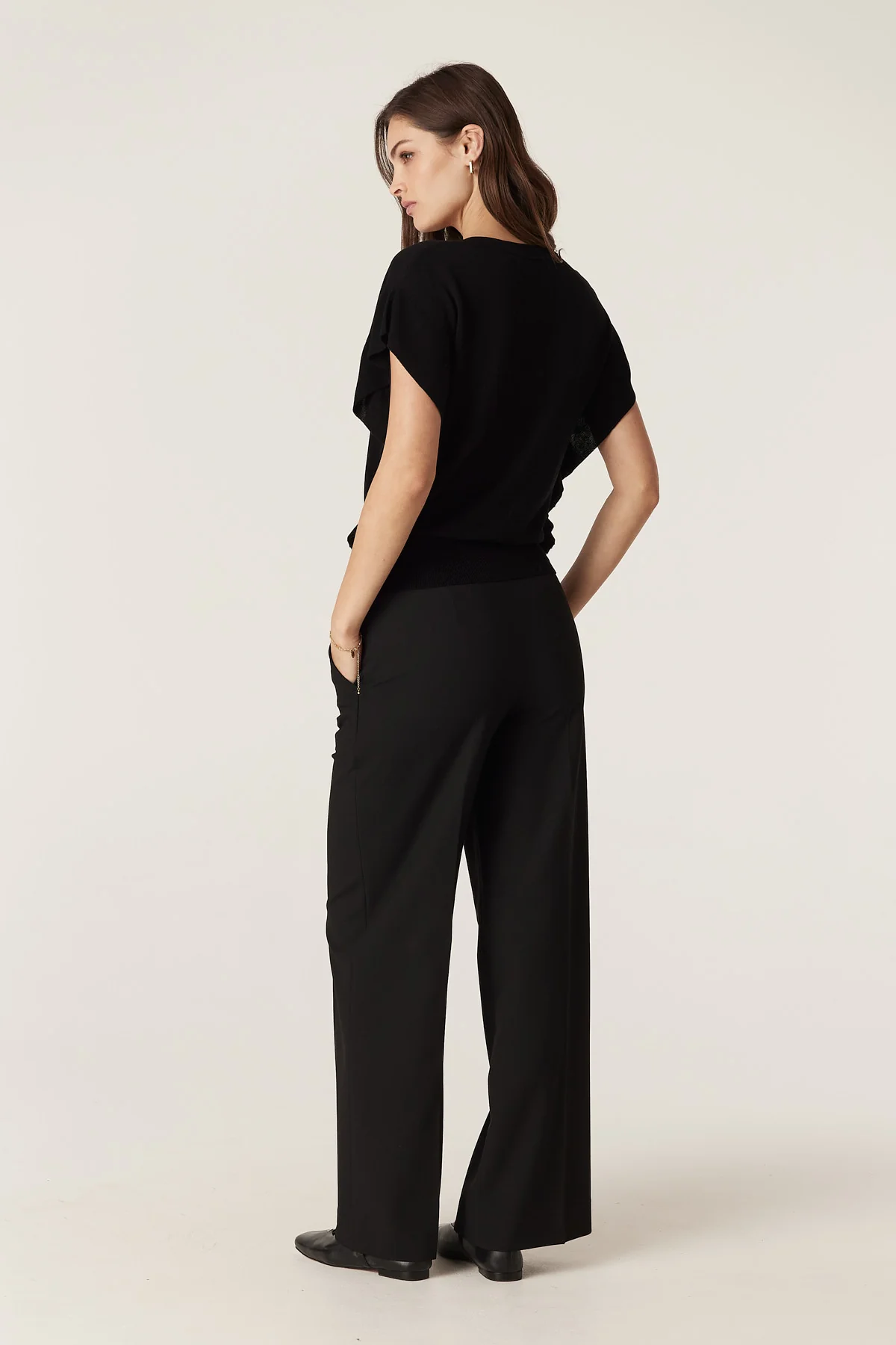 Silk Tencel Frill Knit Top - Black - Image 4