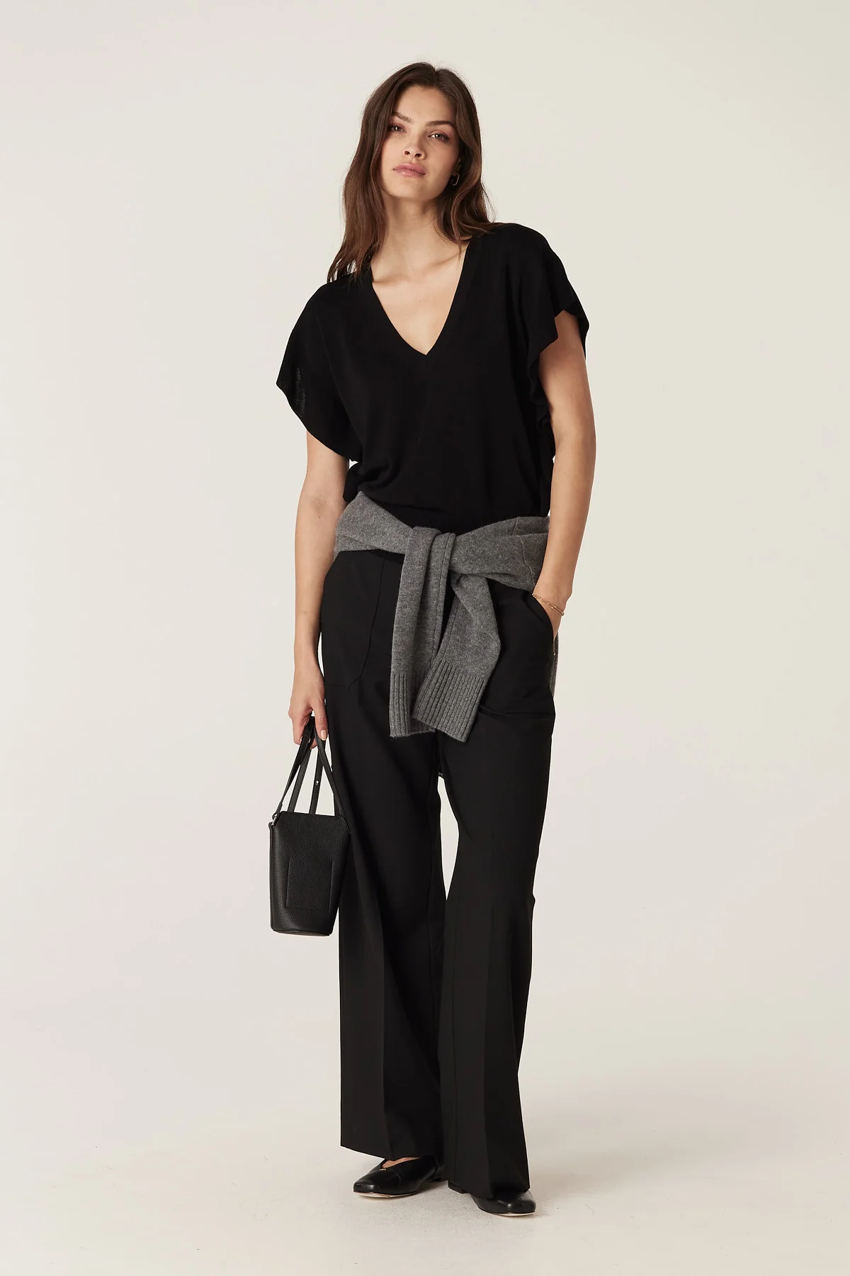 Silk Tencel Frill Knit Top - Black - Image 6