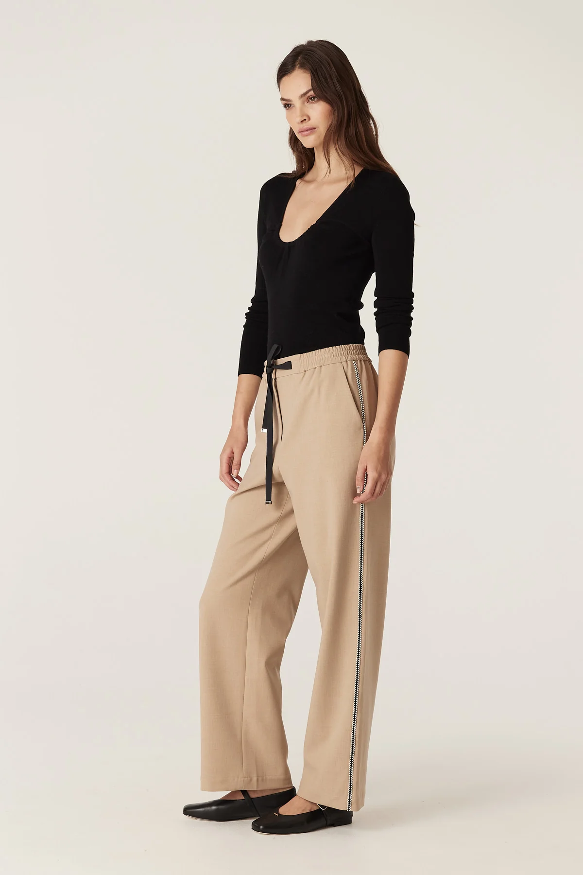 Superfine Merino Wool Gather Knit Top - Black - Image 4