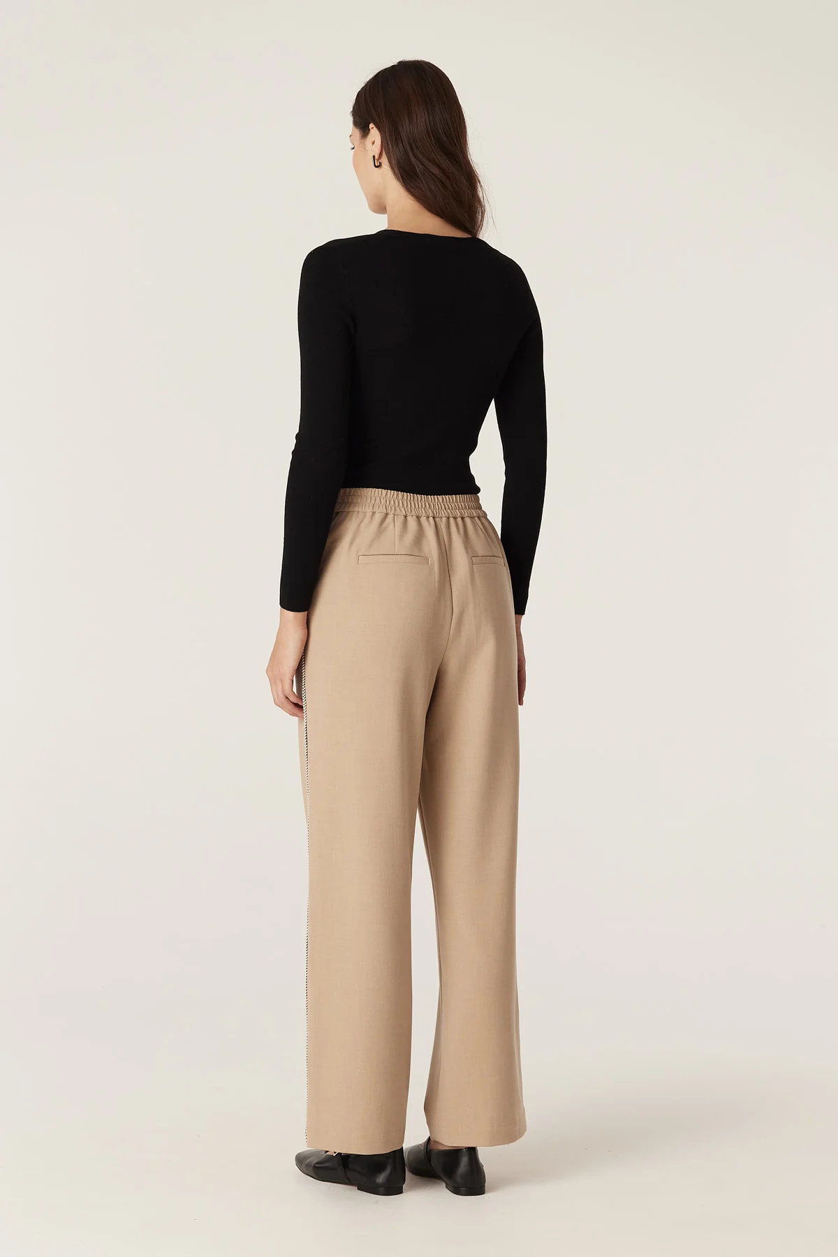 Superfine Merino Wool Gather Knit Top - Black - Image 6