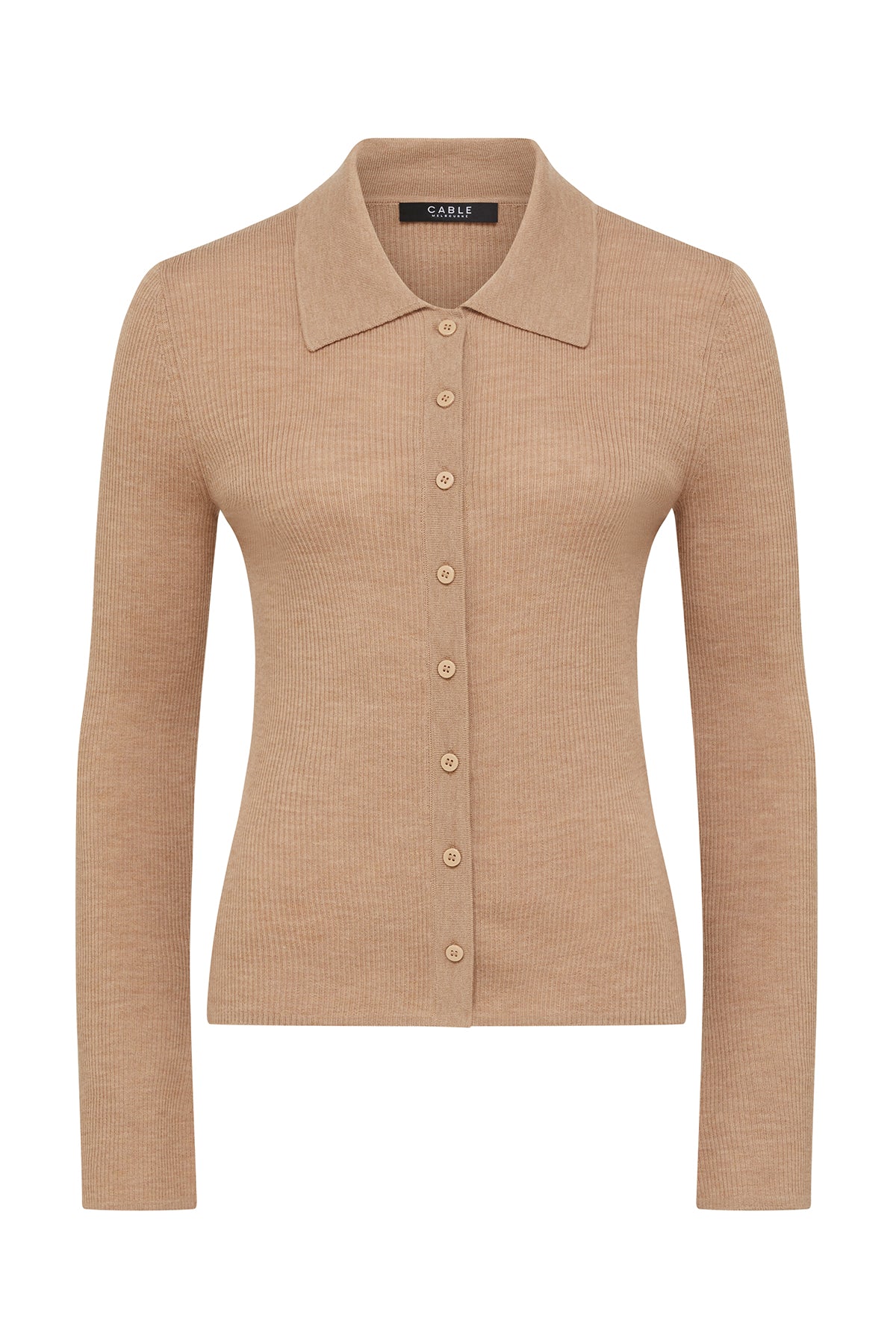 Superfine Rib Polo Cardigan - Camel - Image 2