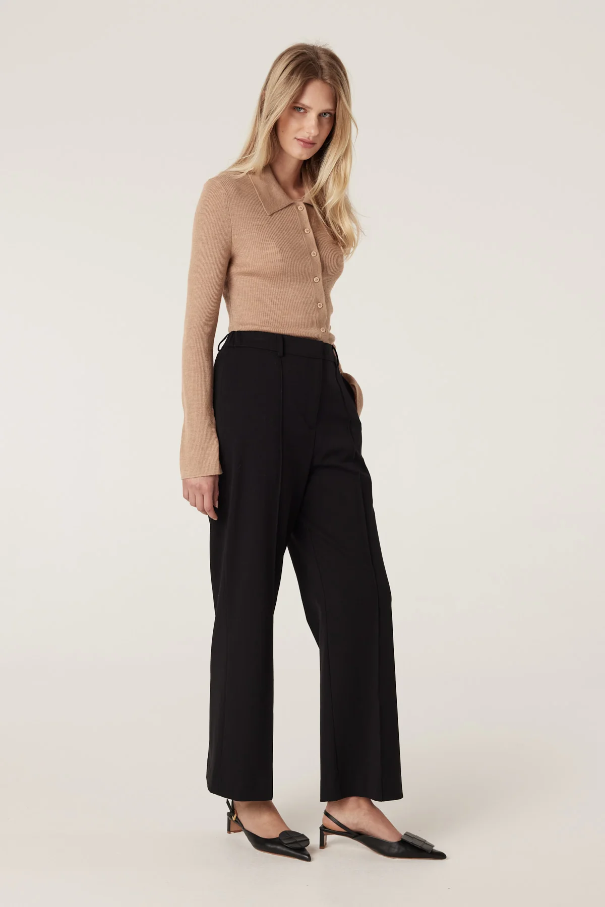 Superfine Rib Polo Cardigan - Camel - Image 4