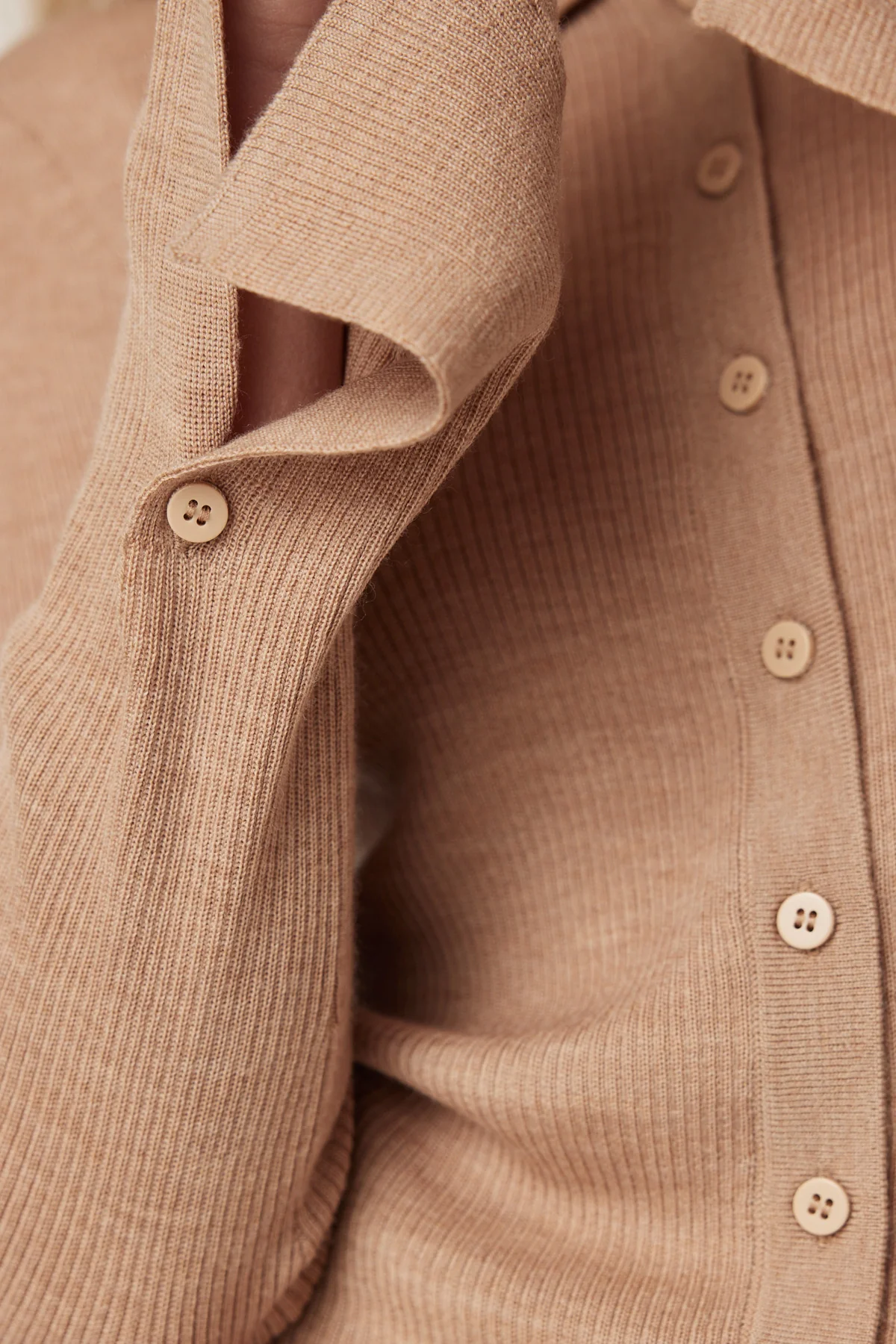 Superfine Rib Polo Cardigan - Camel - Image 6