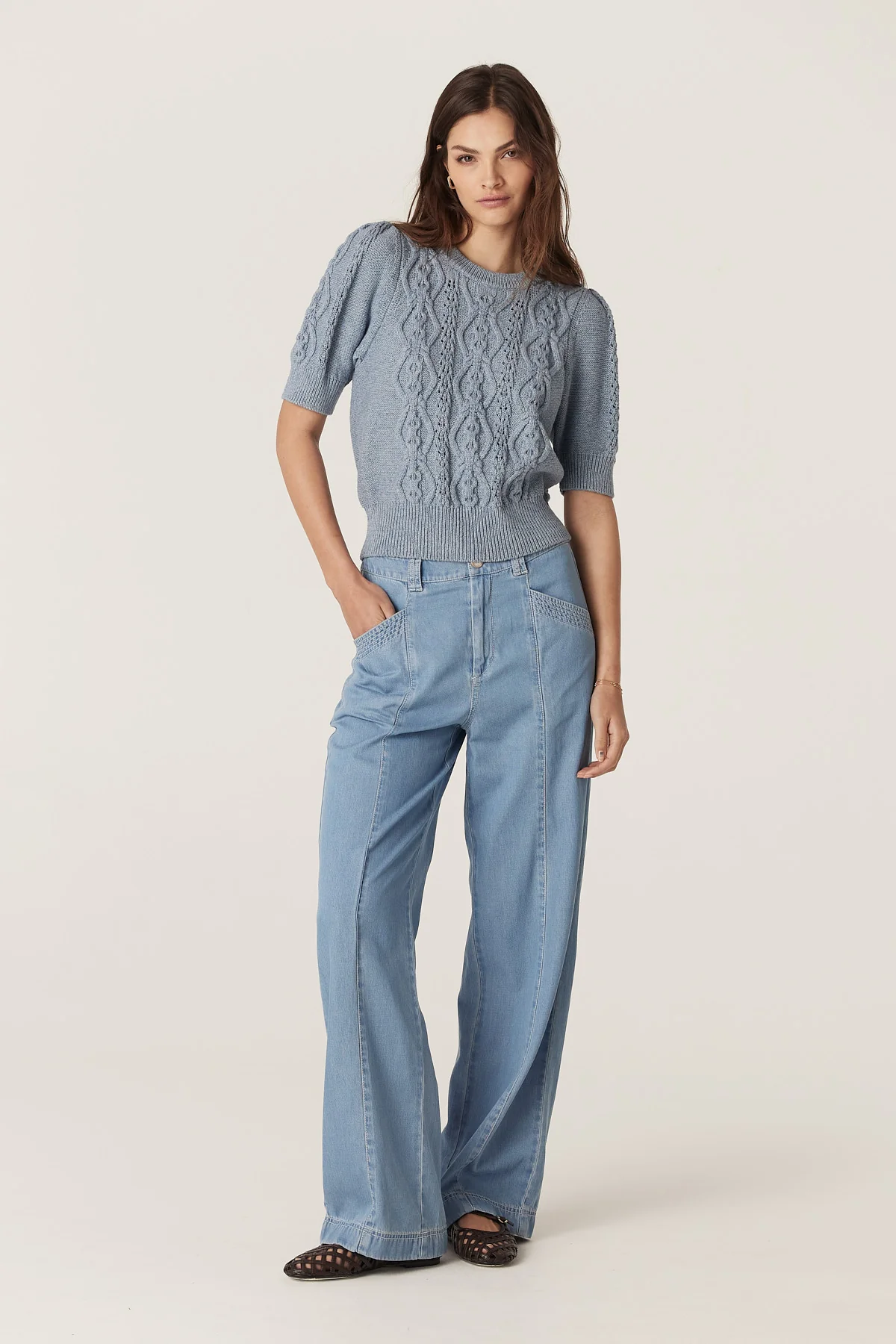 Tavi Cotton Linen Knit Top - Dusty Blue - Image 4