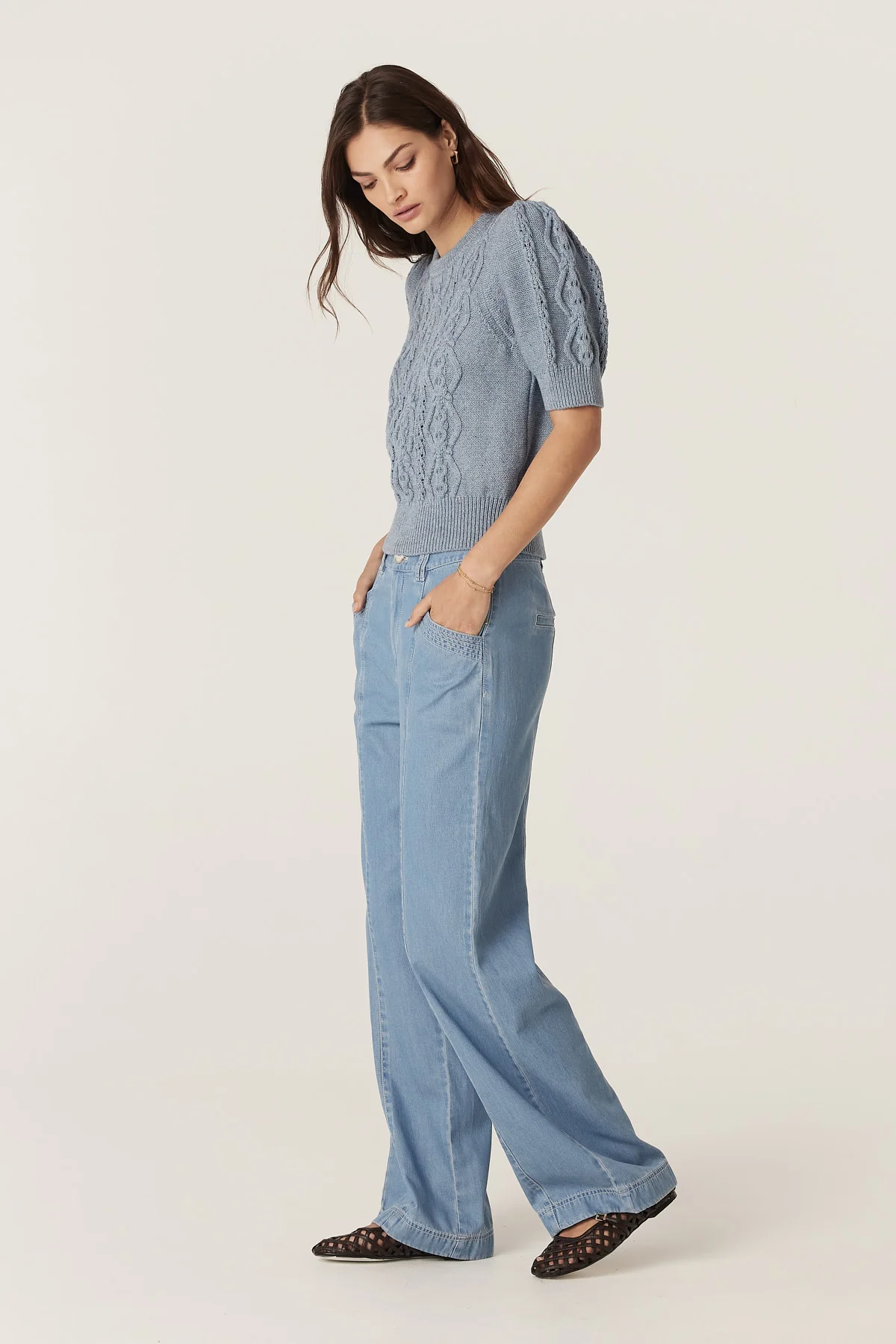 Tavi Cotton Linen Knit Top - Dusty Blue - Image 5