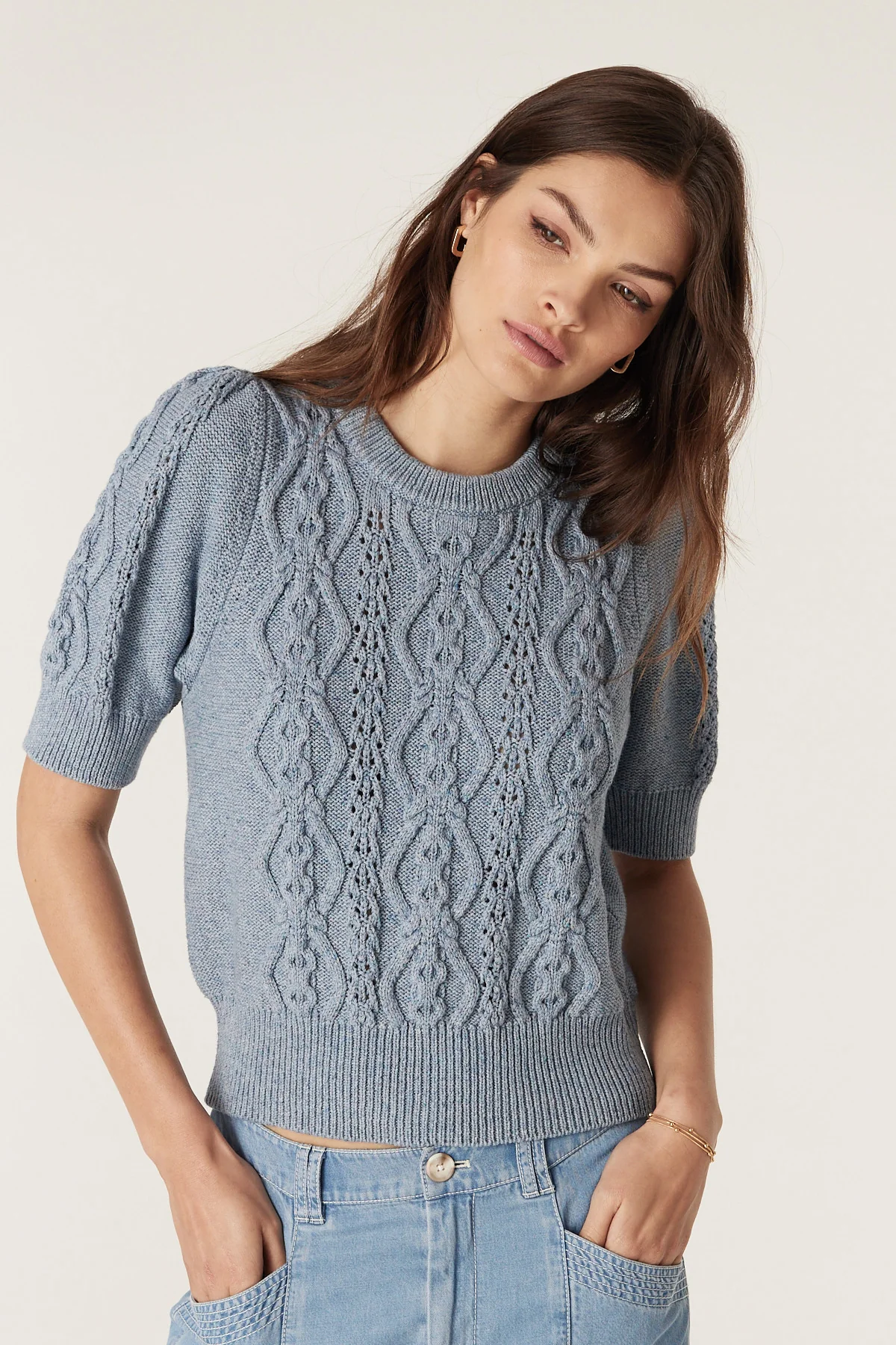 Tavi Cotton Linen Knit Top - Dusty Blue - Image 8