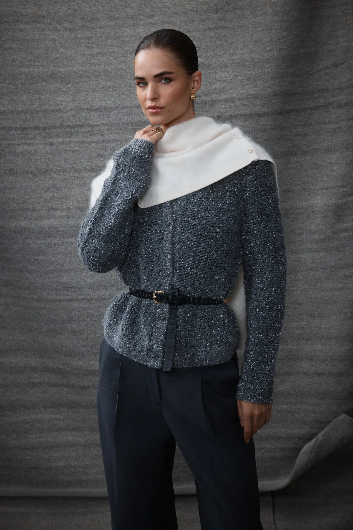 Teddy Knit Cardigan - Ash Grey - Image 3