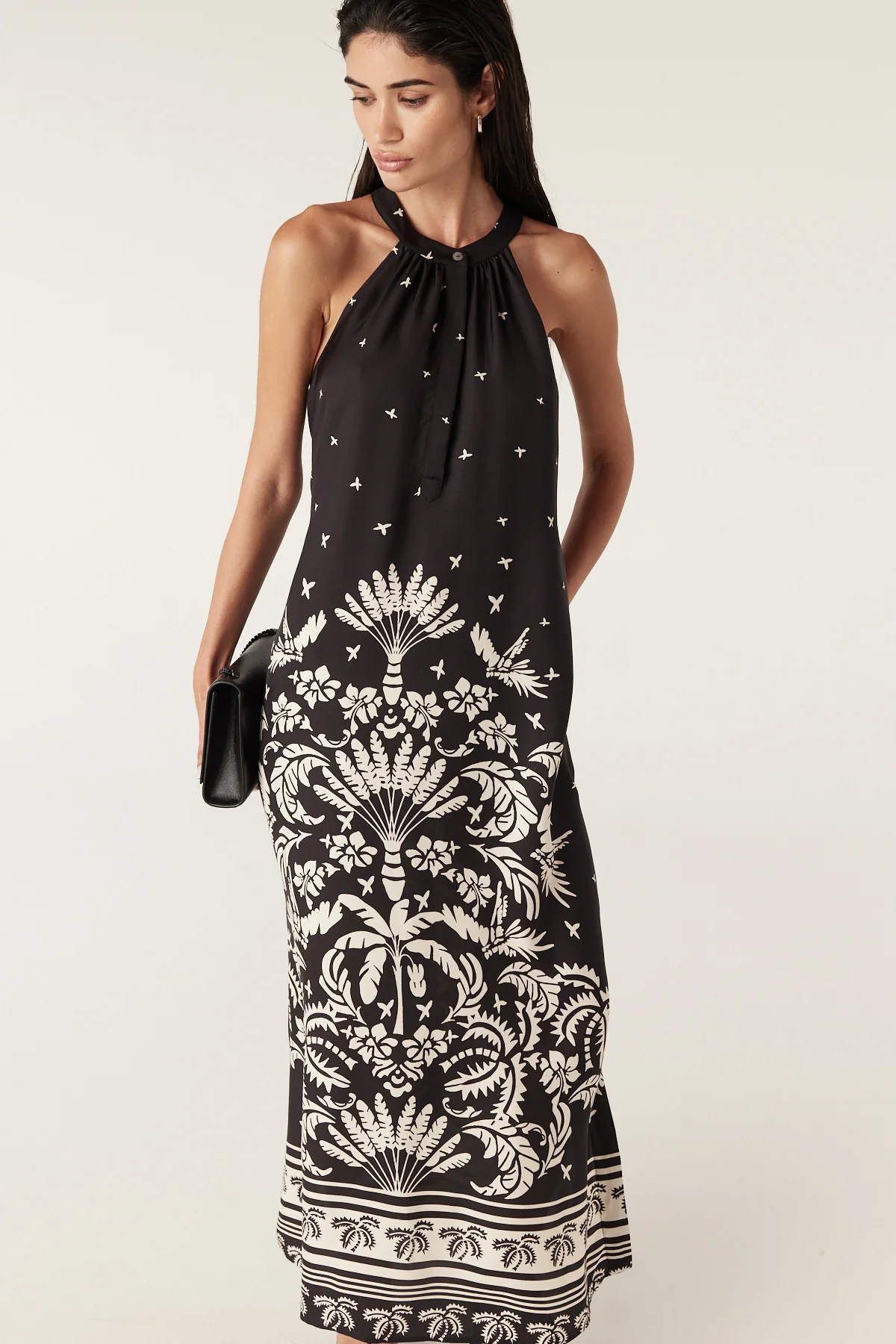 Twilight Halter Neck Dress - Black Palm Print - Image 3