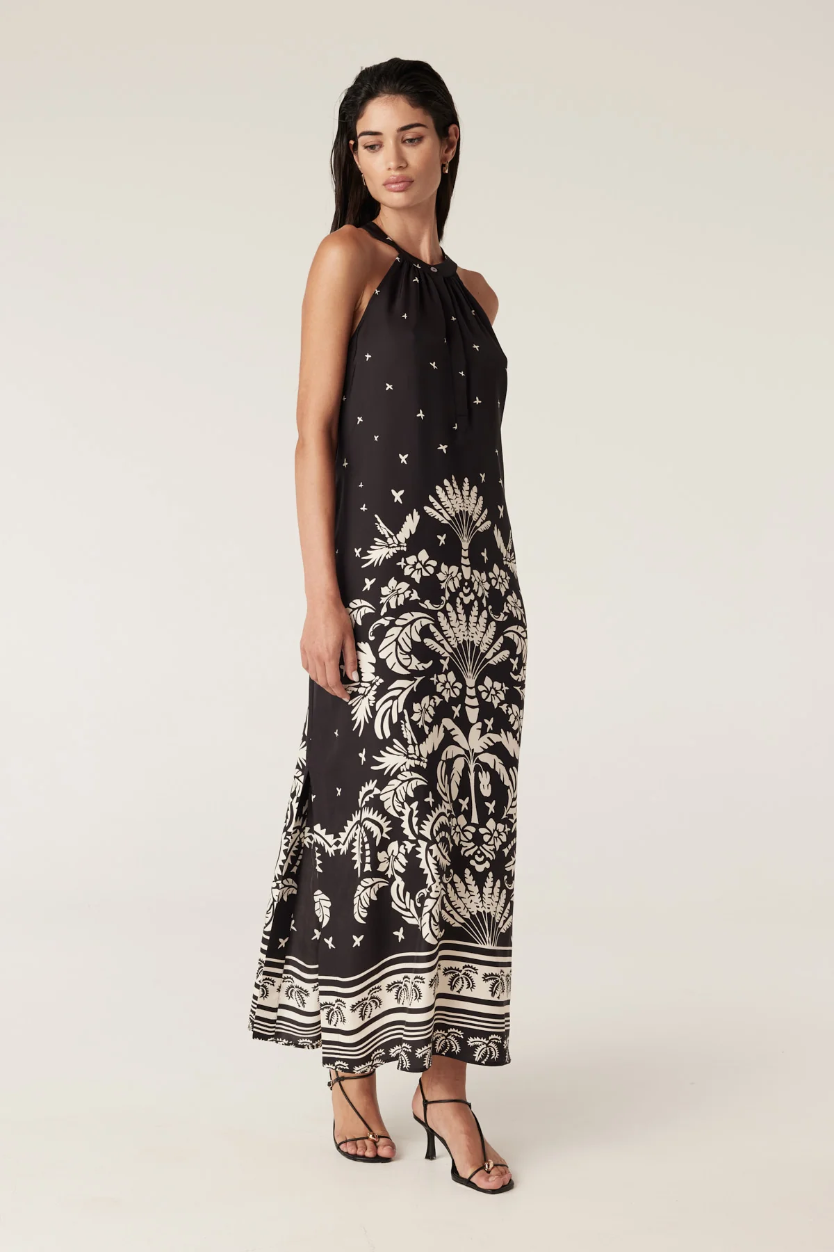 Twilight Halter Neck Dress - Black Palm Print - Image 4