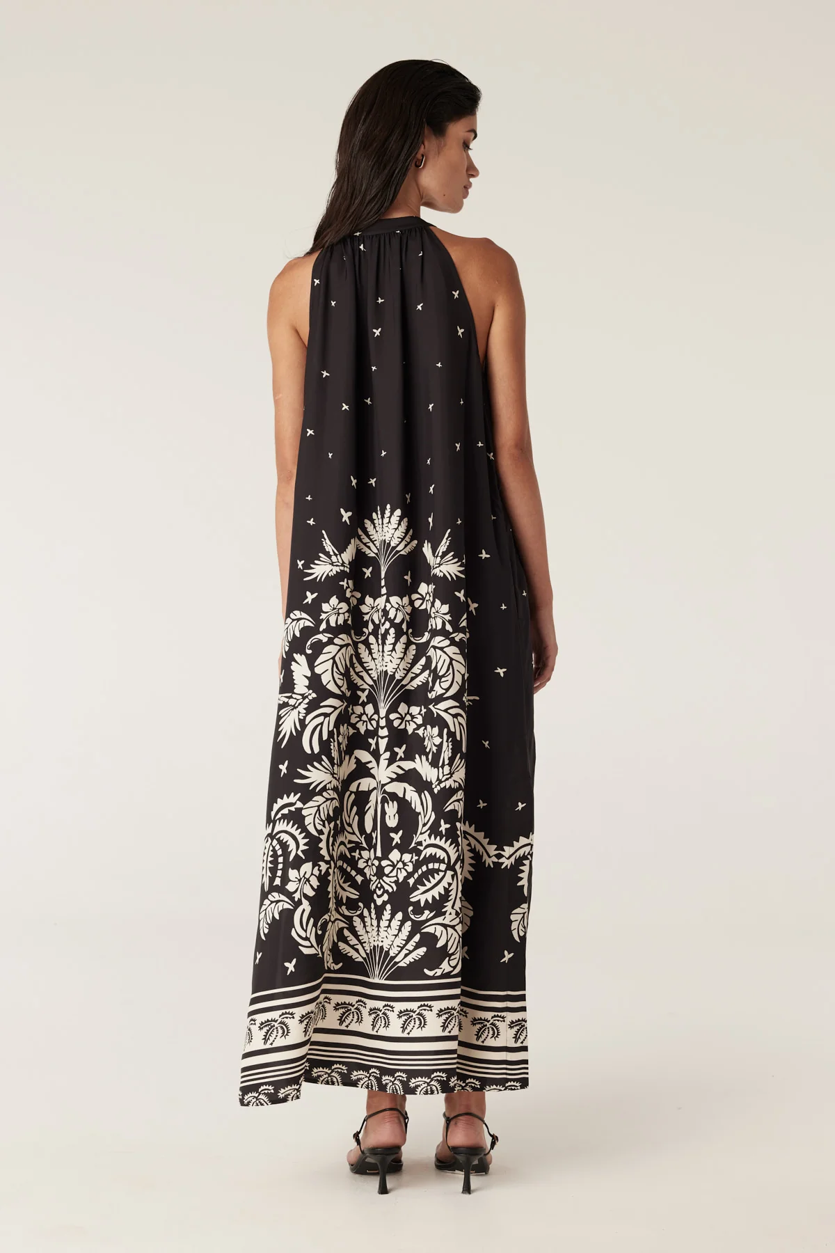 Twilight Halter Neck Dress - Black Palm Print - Image 5