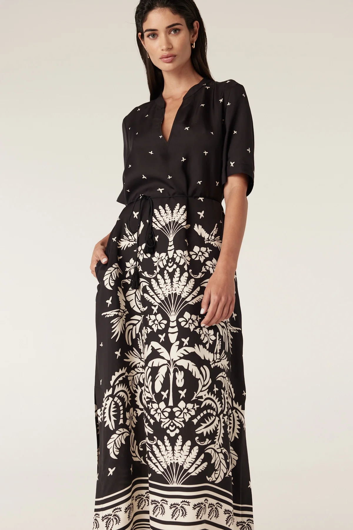 Twilight Kaftan - Black Palm Print - Image 3