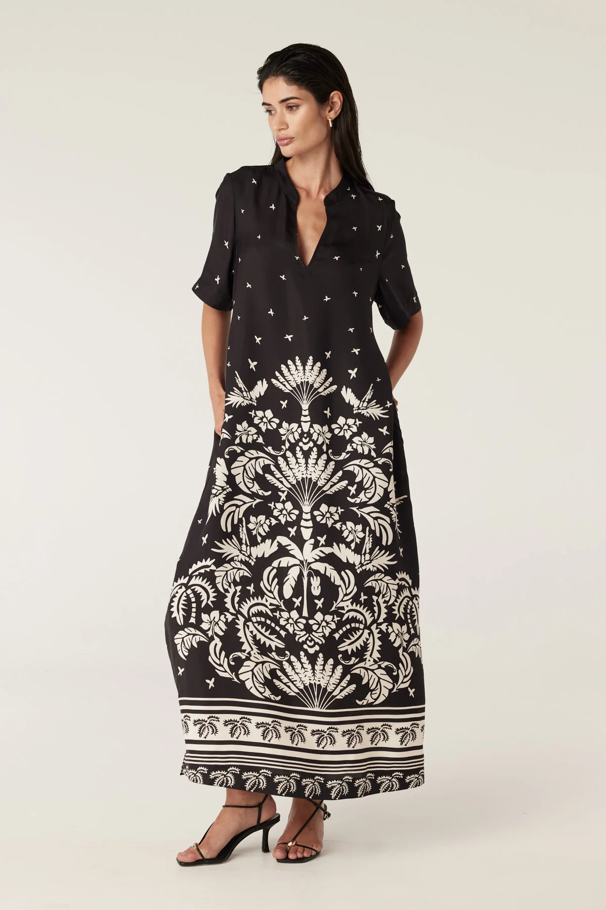 Twilight Kaftan - Black Palm Print - Image 7