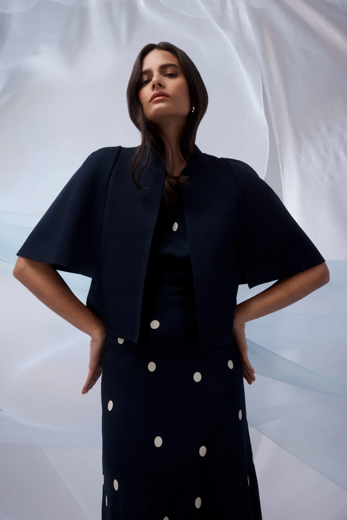 Villa Crepe Knit Bolero - Navy - Image 3