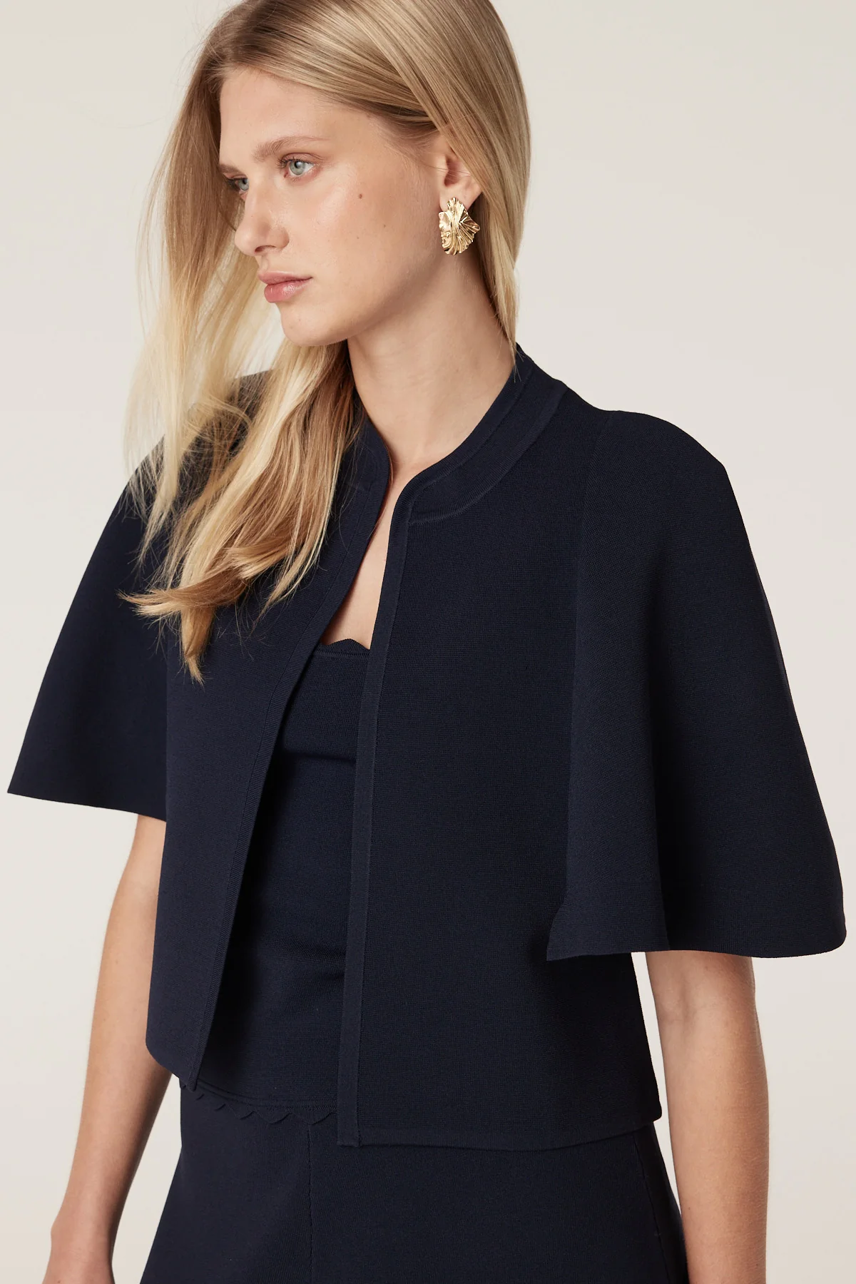 Villa Crepe Knit Bolero - Navy - Image 4