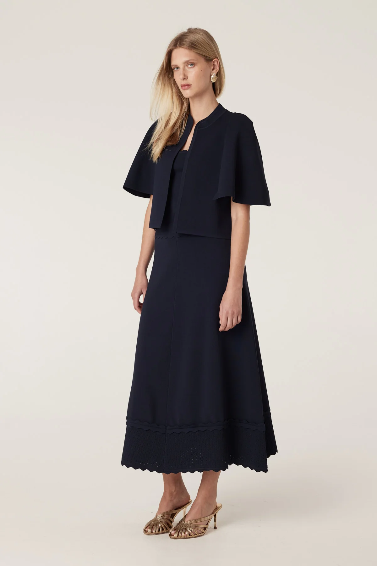 Villa Crepe Knit Bolero - Navy - Image 5