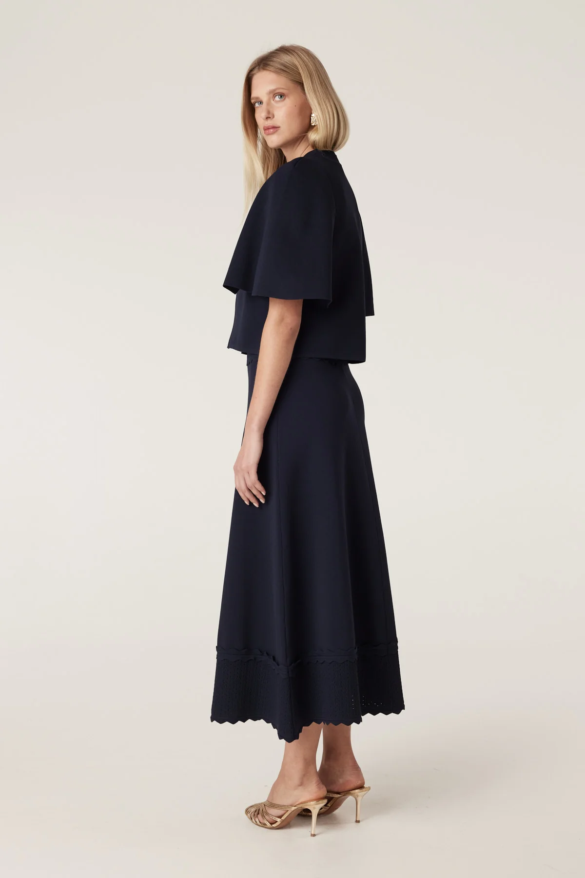 Villa Crepe Knit Bolero - Navy - Image 6