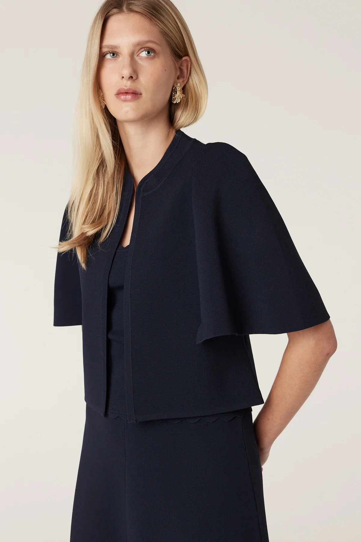Villa Crepe Knit Bolero - Navy - Image 7