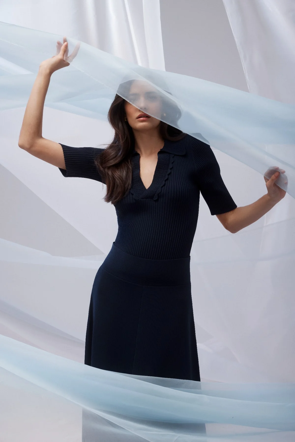 Villa Crepe Polo Top - Navy - Image 3