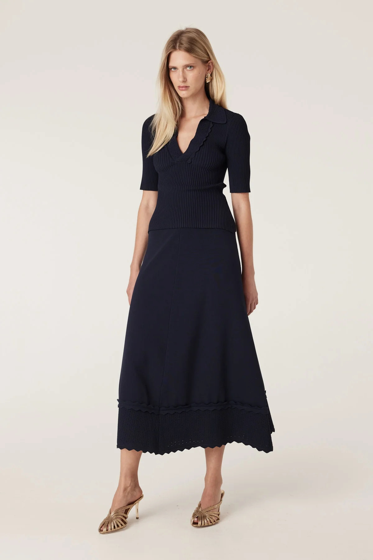Villa Crepe Polo Top - Navy - Image 5
