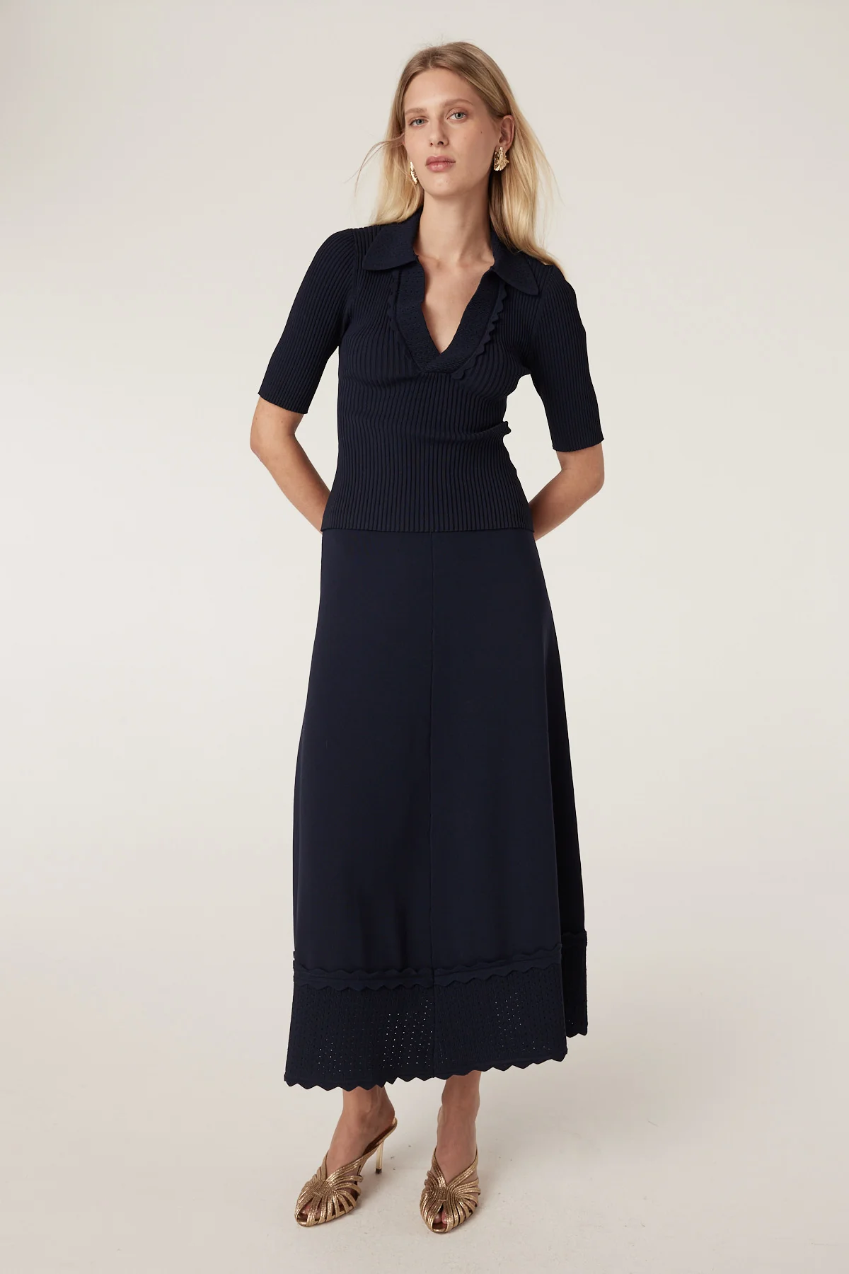 Villa Crepe Polo Top - Navy - Image 7